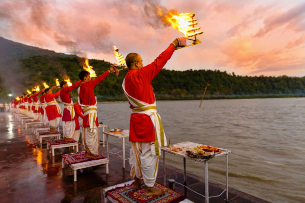 Pilgrims gathering at Har Ki Pauri ghat on the holy river Ganga in Haridwar.